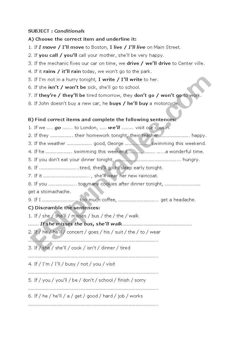 conditionals worksheet