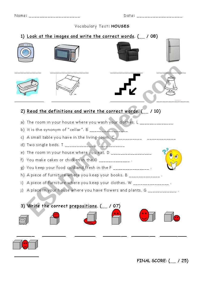 TEST on HOUSES worksheet