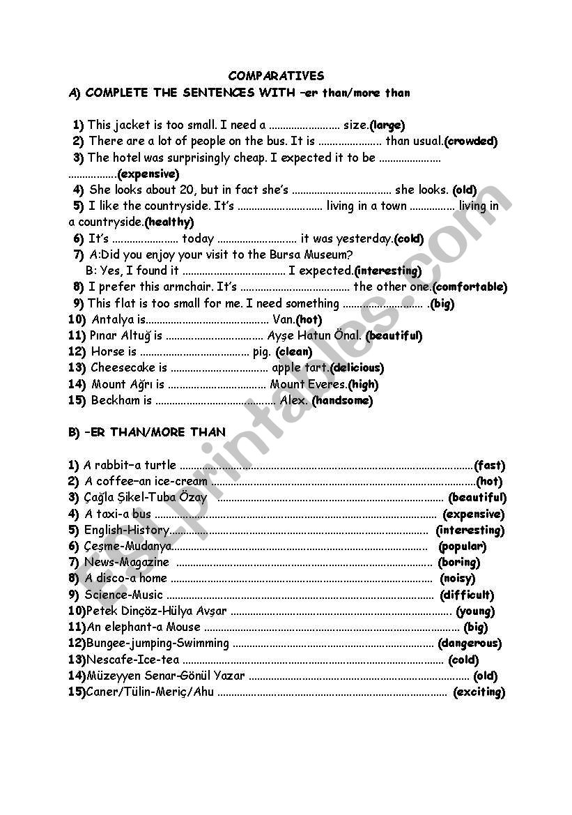 comparatives worksheet