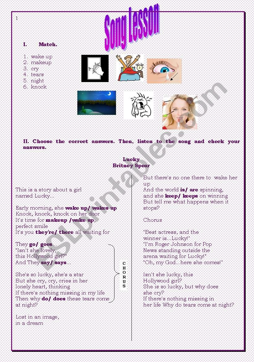 Song lesson/ Daily routine worksheet