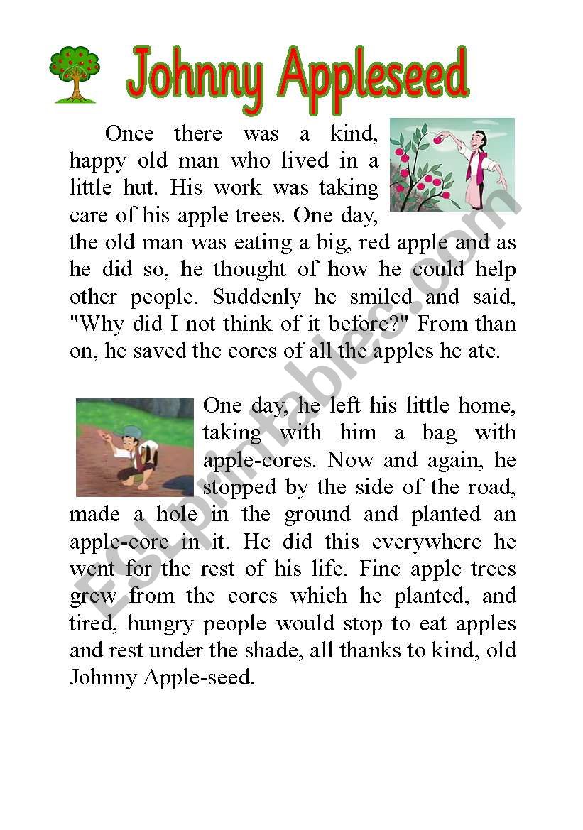 Johnny Appleseed story worksheet