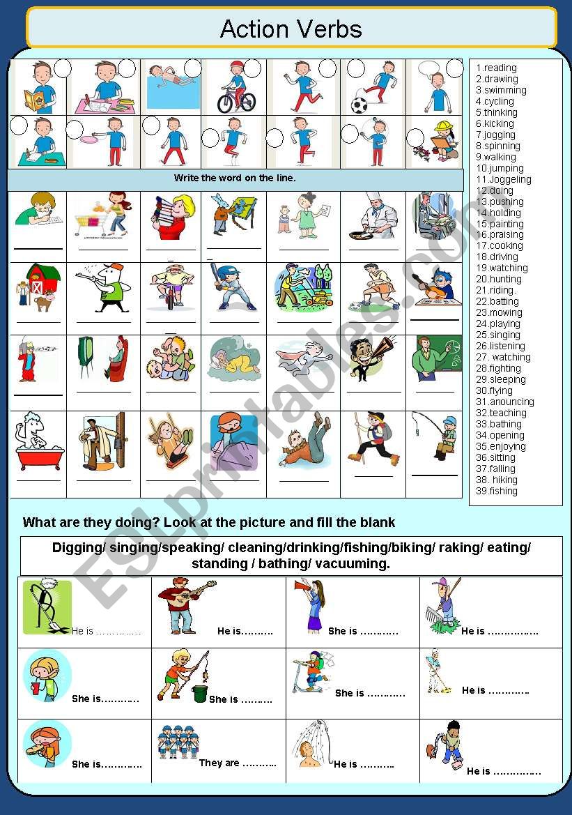 Actions/ Verbs worksheet