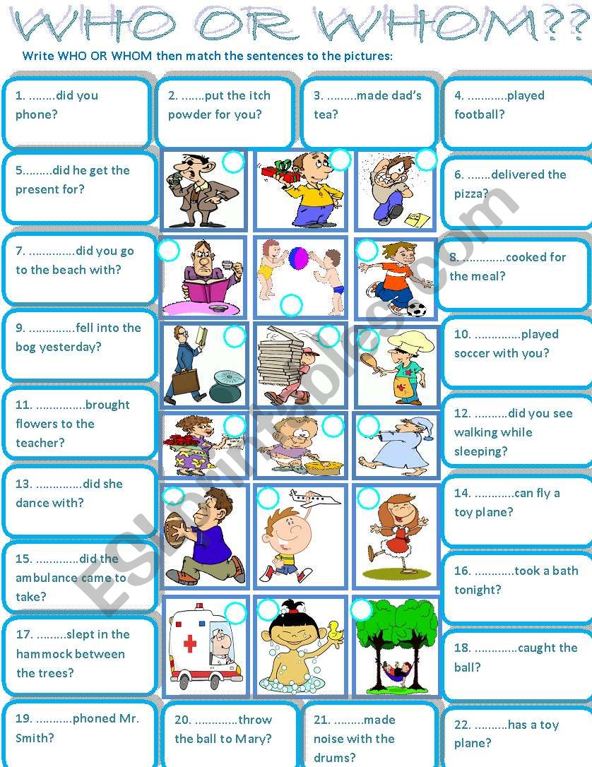 WHO OR WHOM? worksheet