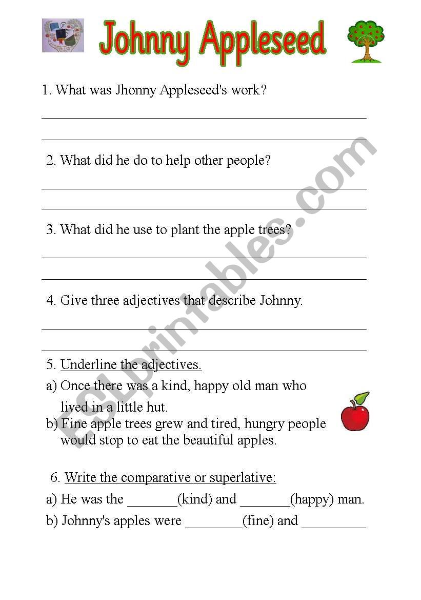 Johhny appleseed worksheet worksheet