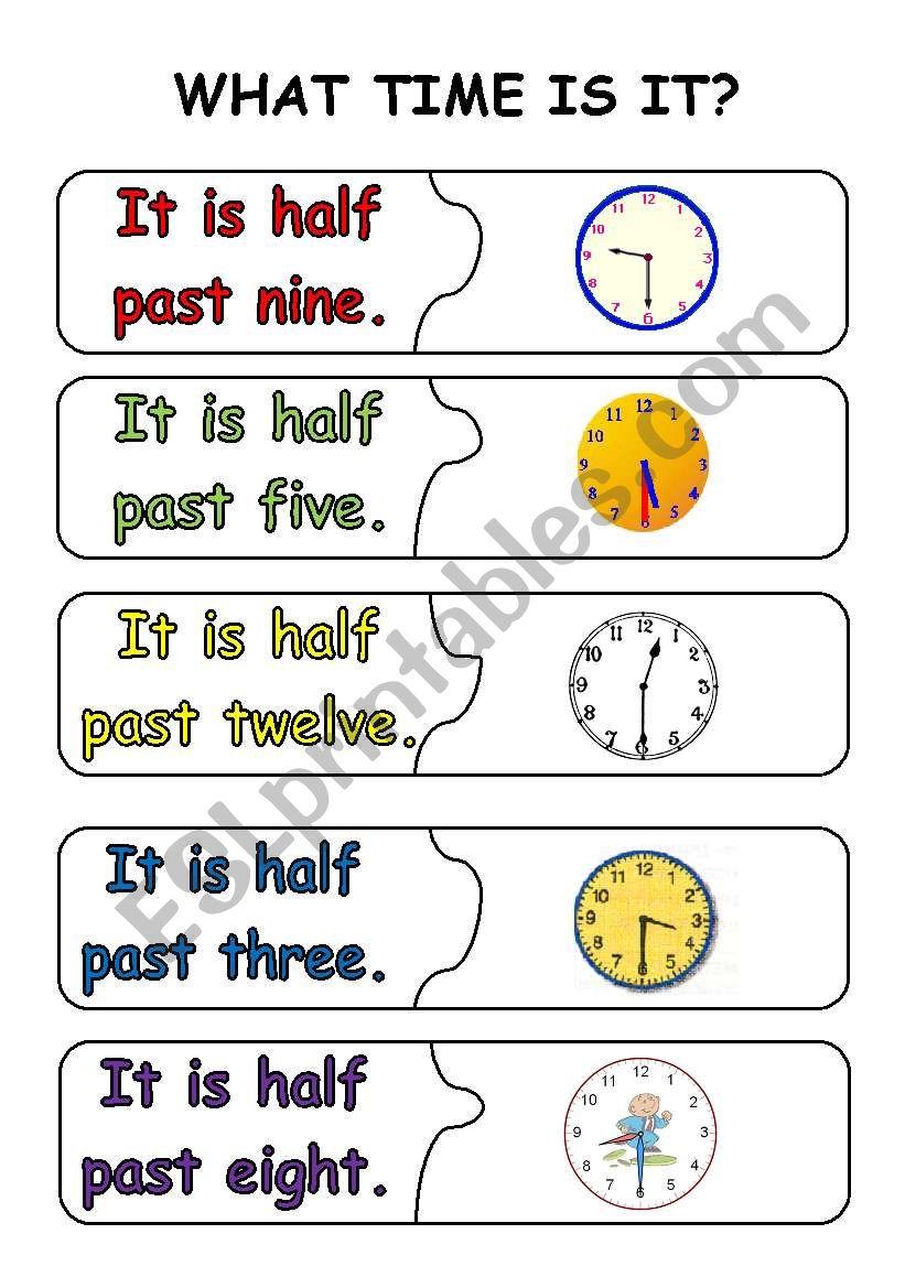 half past puzzle pieces worksheet