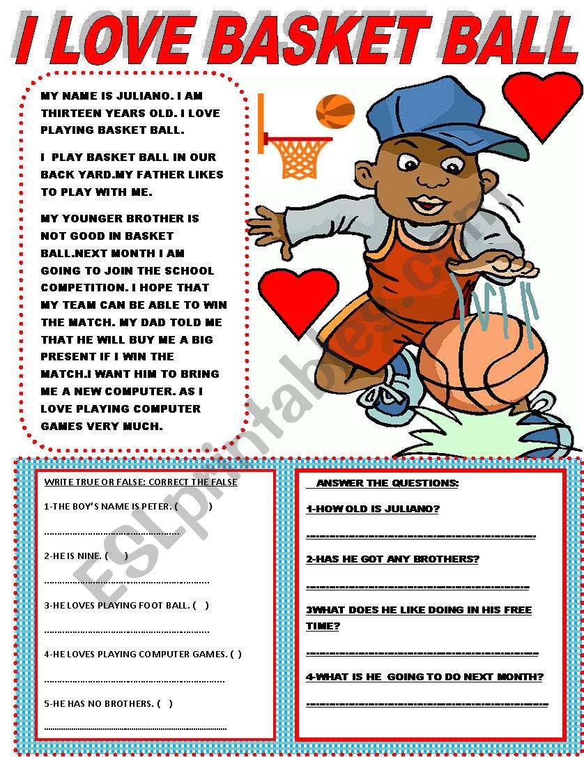 I LOVE BASKET BALL worksheet