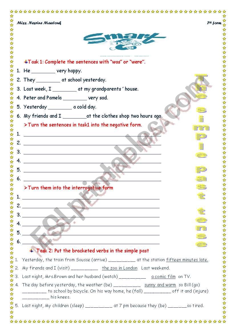 The simple past tense worksheet