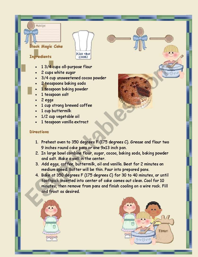 Chocalate cake recipe worksheet