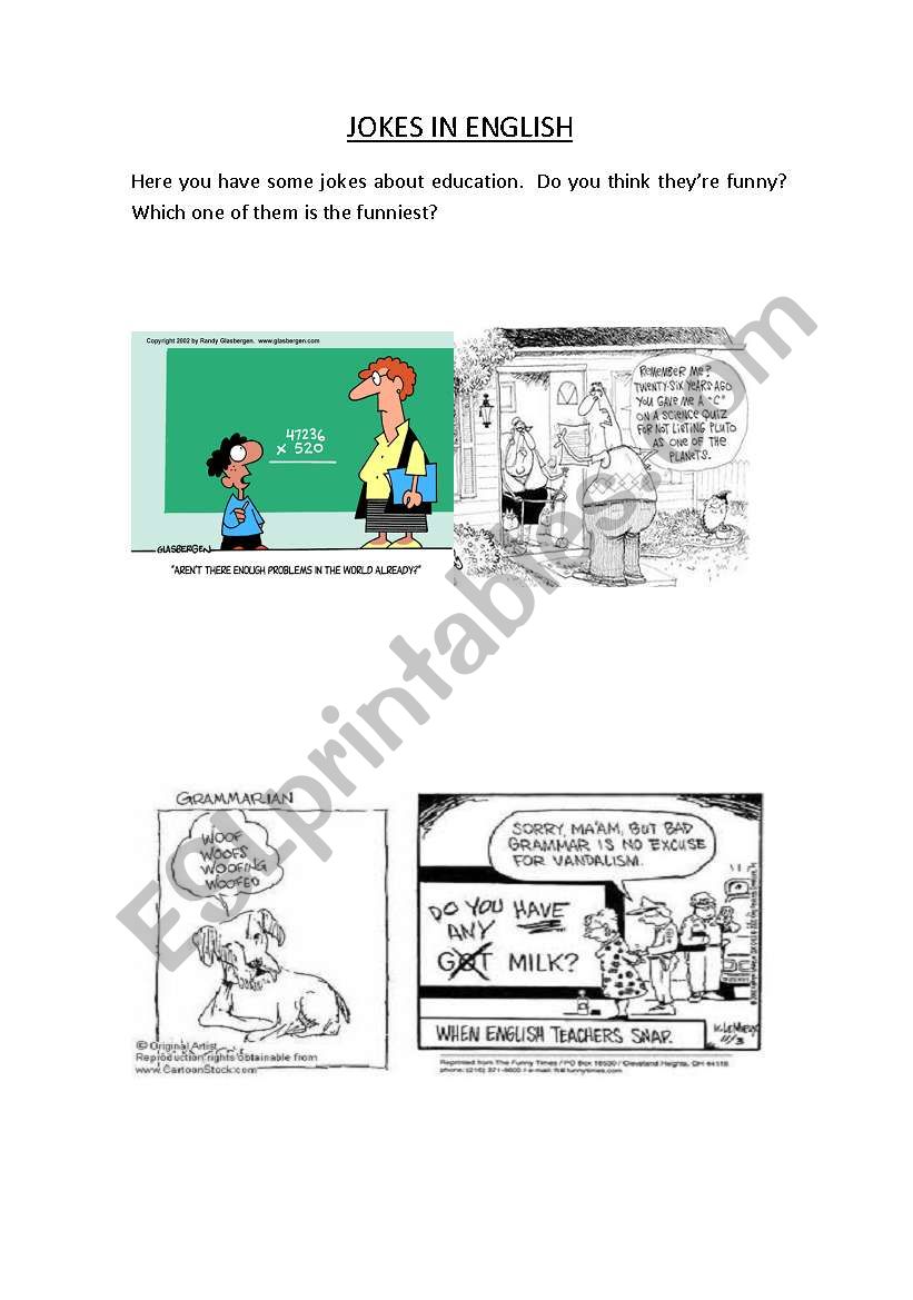 Funny cartoons about school and ESL learning