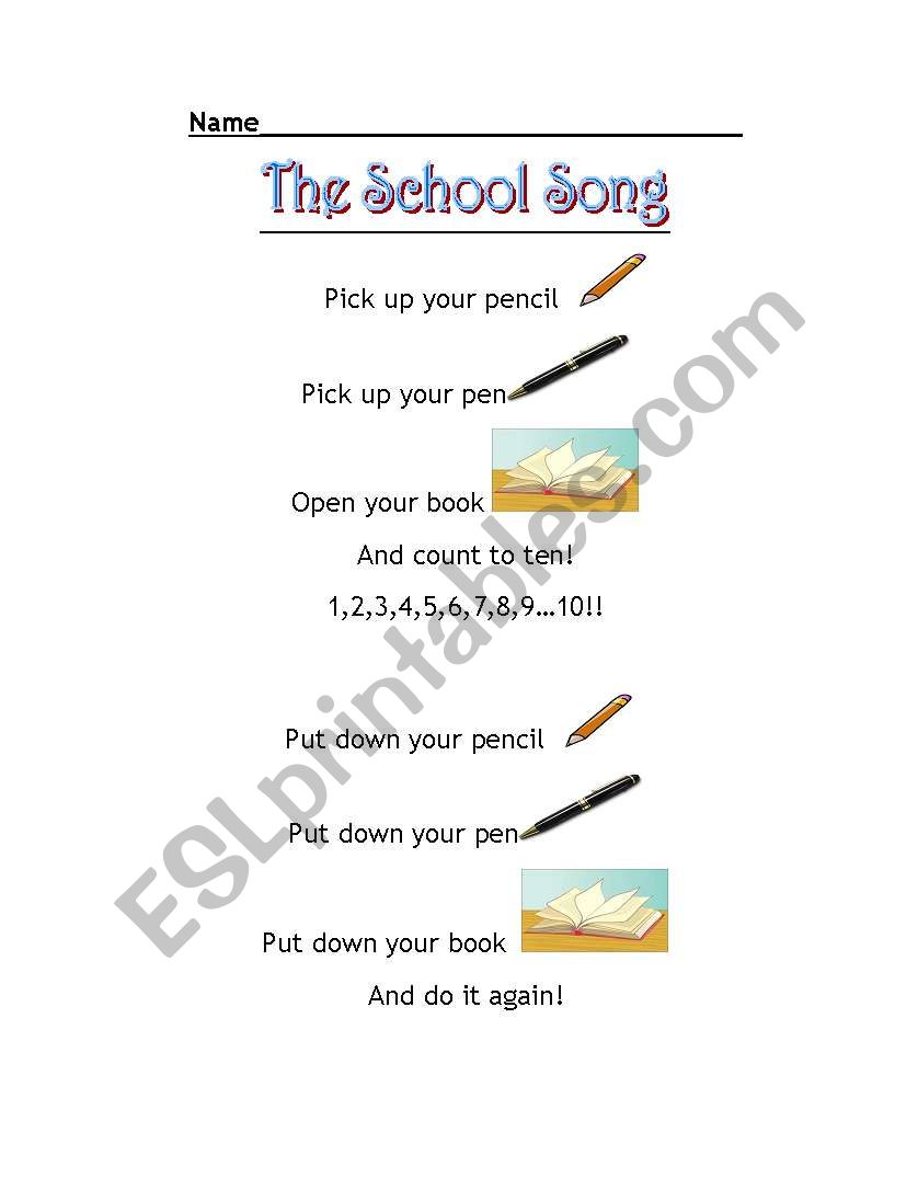 The school song worksheet