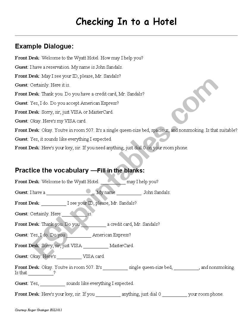 Hotel Conversations worksheet