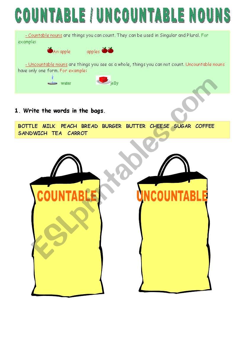 Countable - Uncountable nouns worksheet