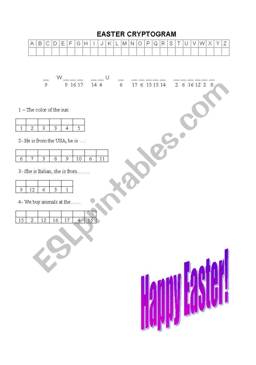 Easter Cryptogram worksheet
