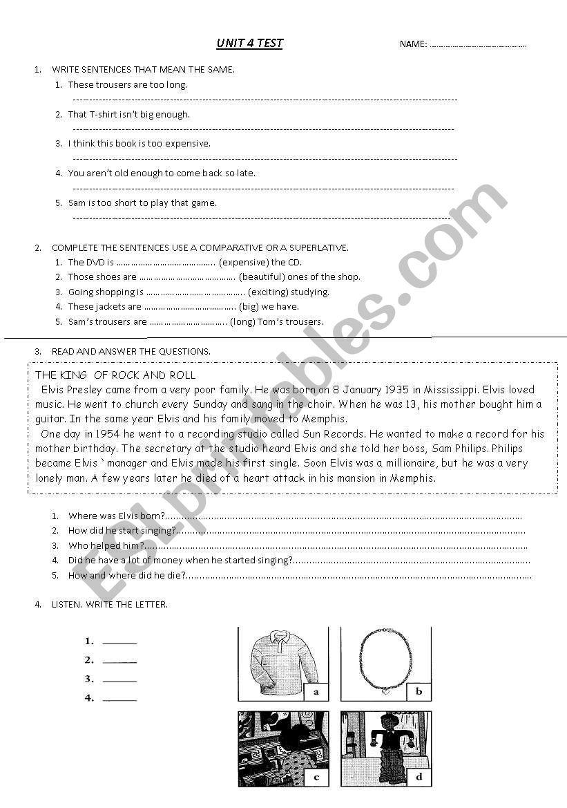 TEST READING AND GRAMMAR worksheet
