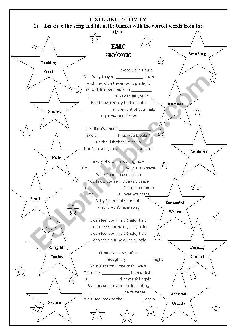 Song Worksheet - Halo by Beyonc