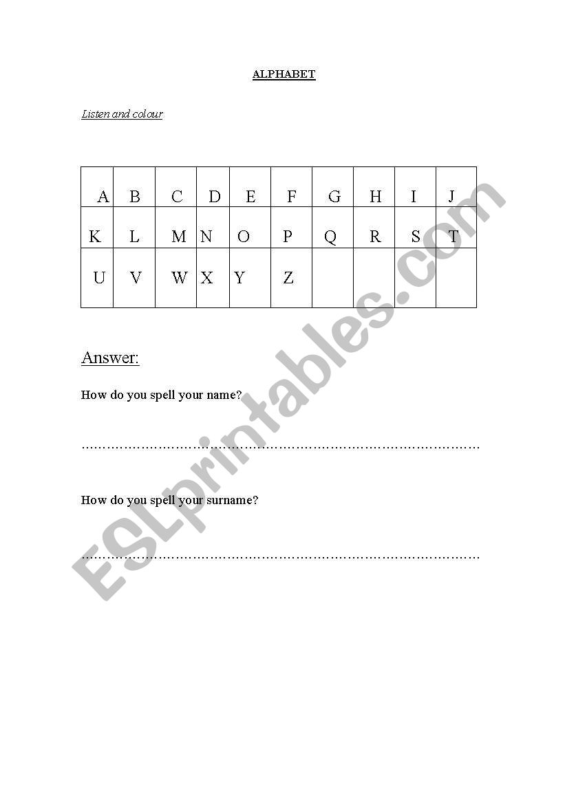 alphabet worksheet