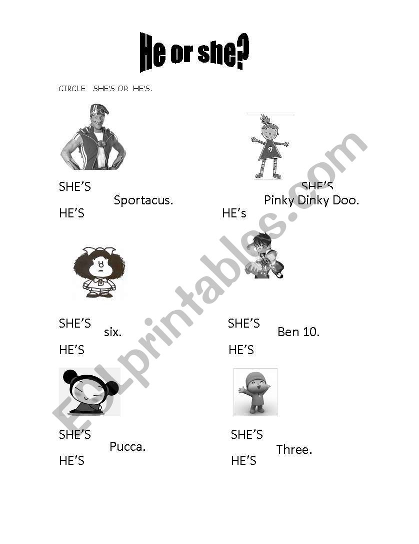 He or she ?? worksheet