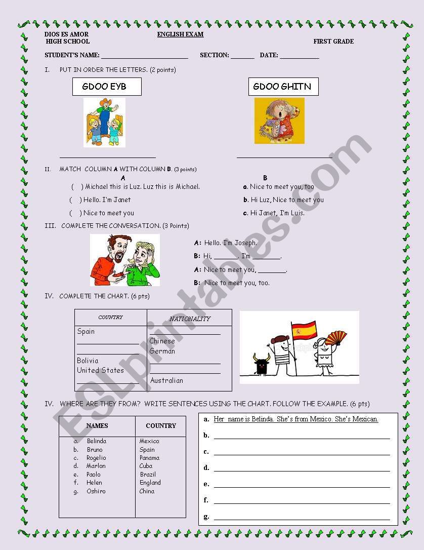 Greetings worksheet