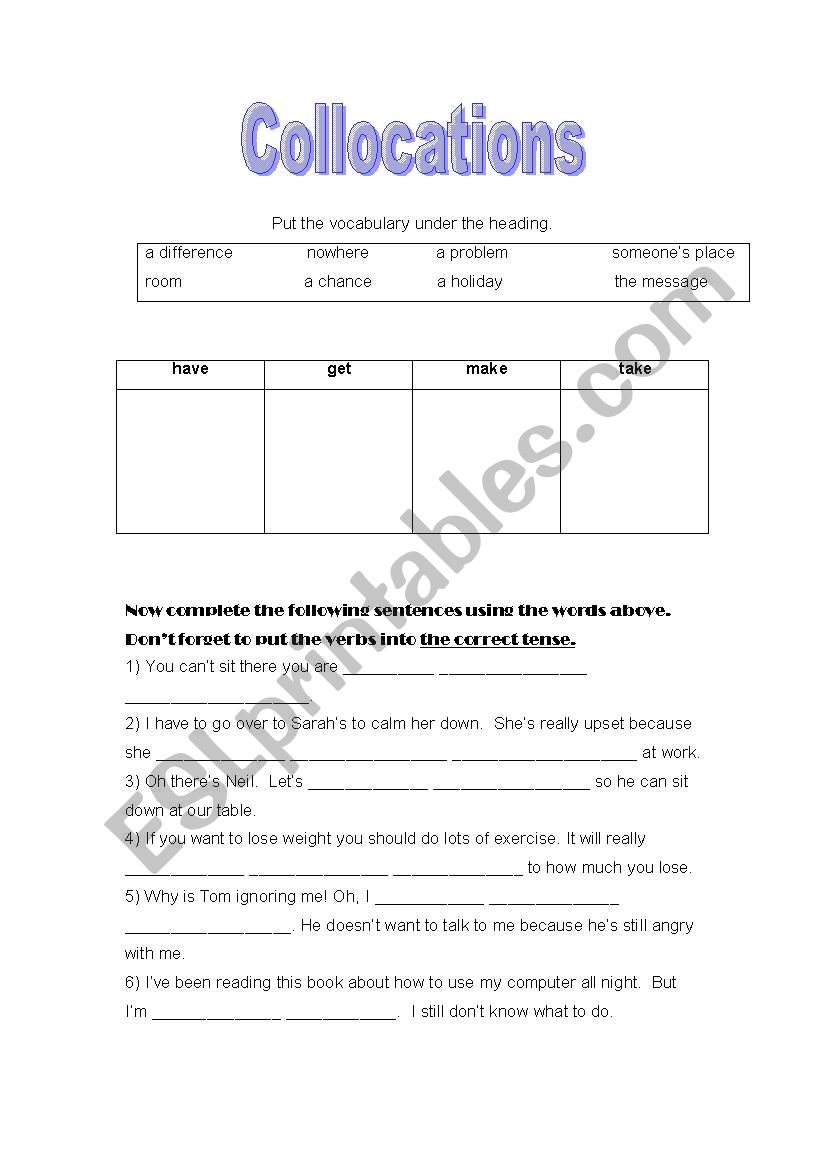 Collocations worksheet