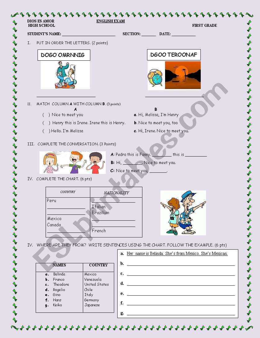 Greeting worksheet