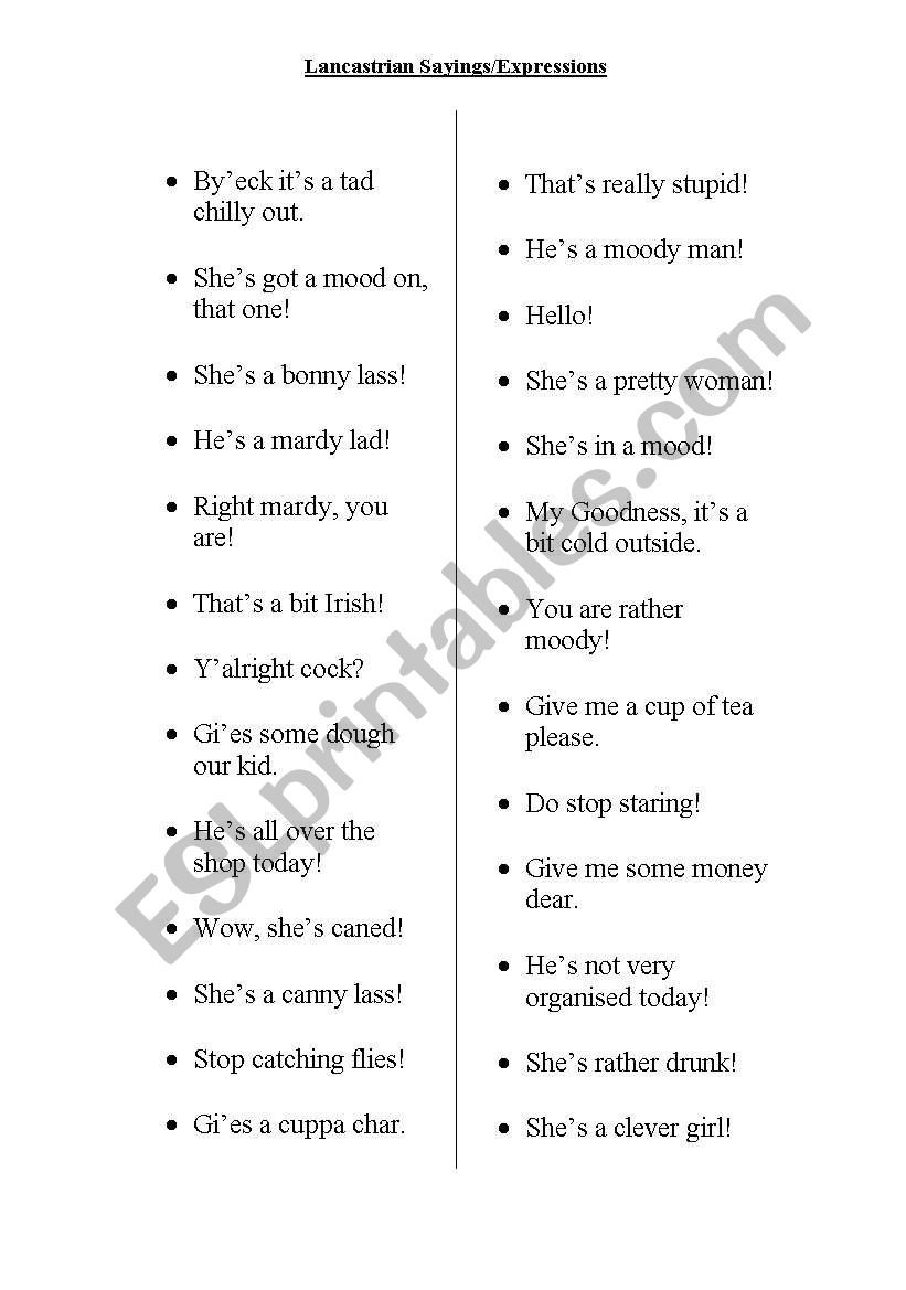 Lancastrian English Match-up Worksheet