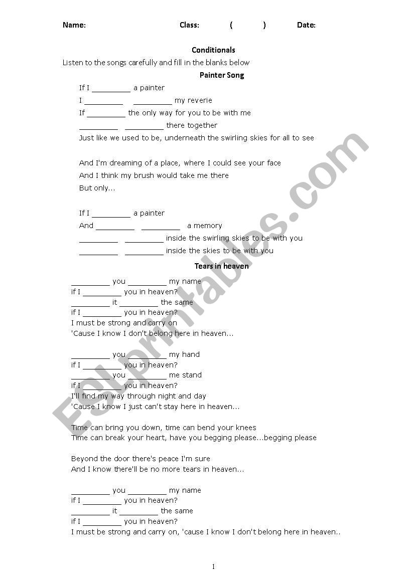 Conditionals Songs worksheet