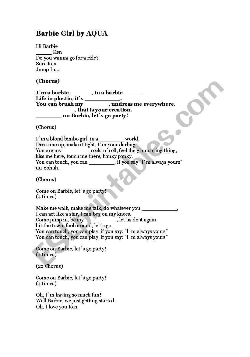 Complete the song worksheet