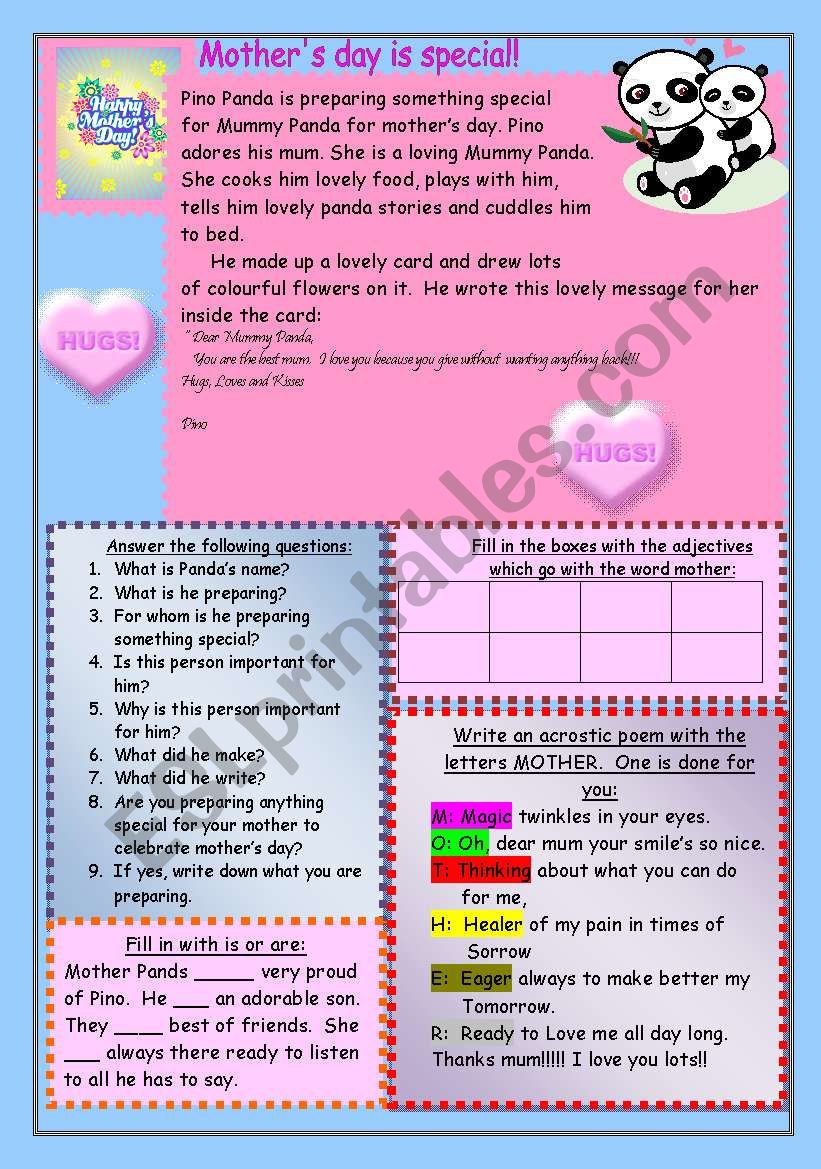 Mothers day is special worksheet