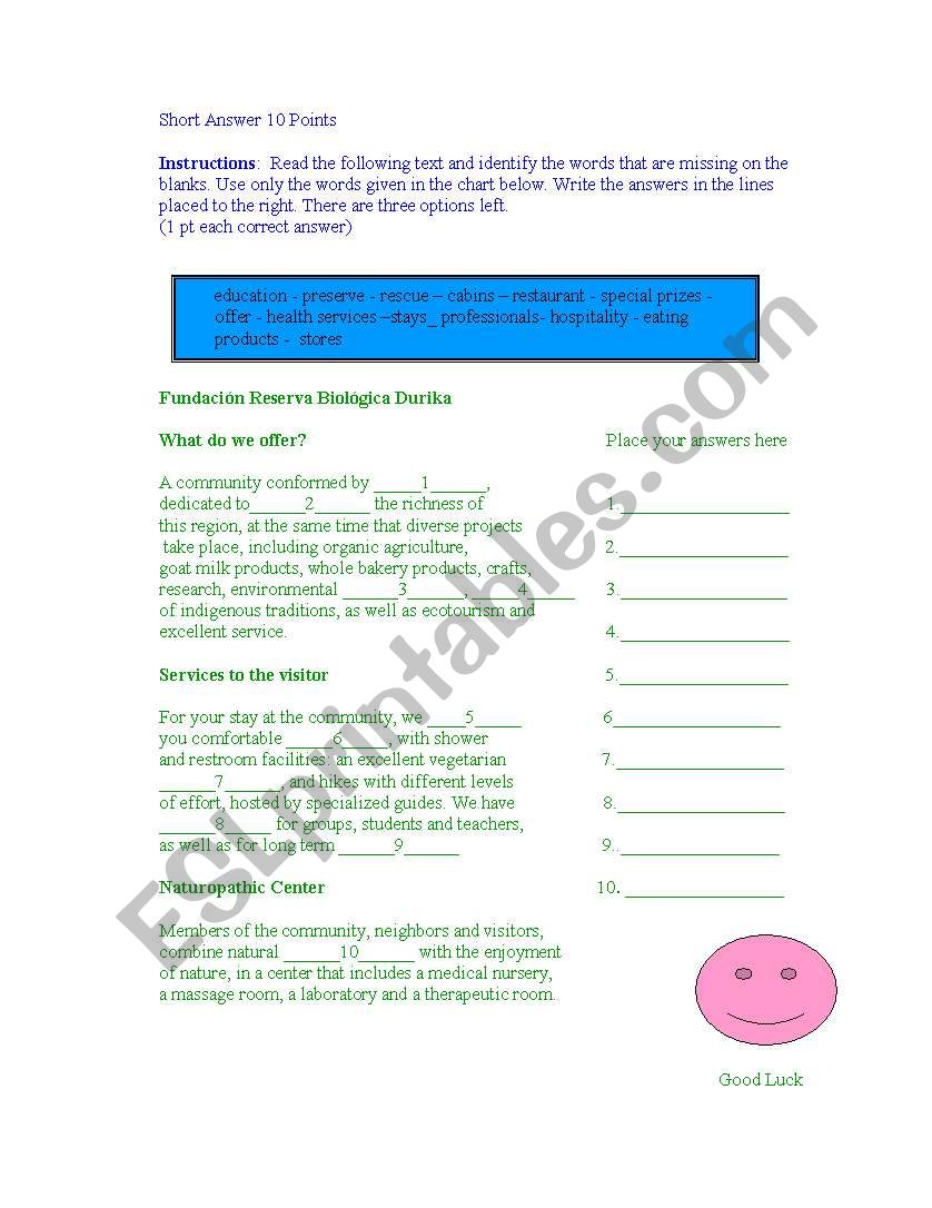 Tourist atractions worksheet