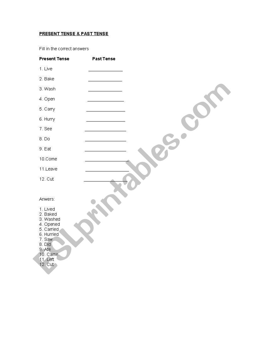 Present Tense & Past Tense worksheet