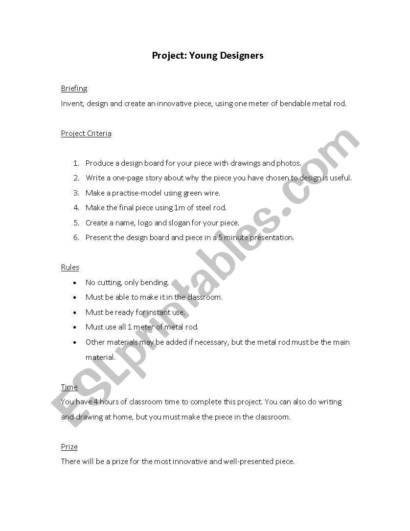 Project: Metal rod Invention worksheet