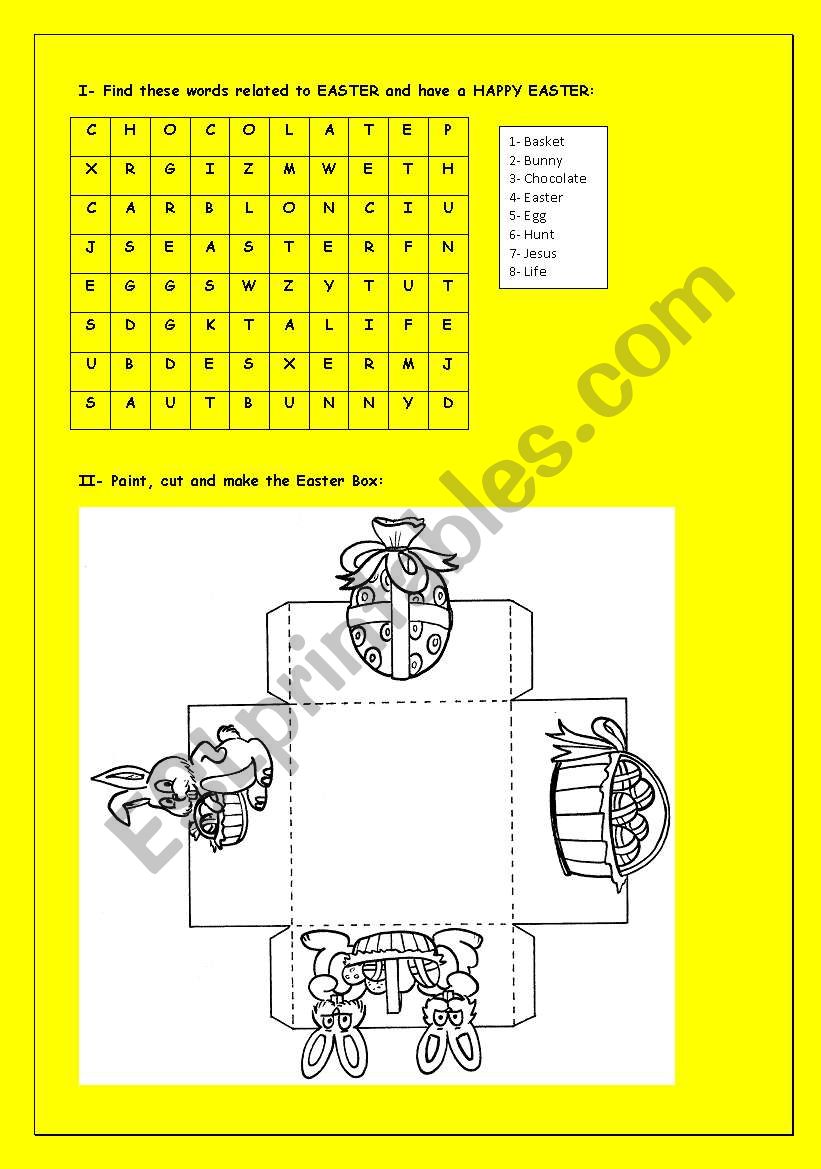 Easter Box and Word Search worksheet