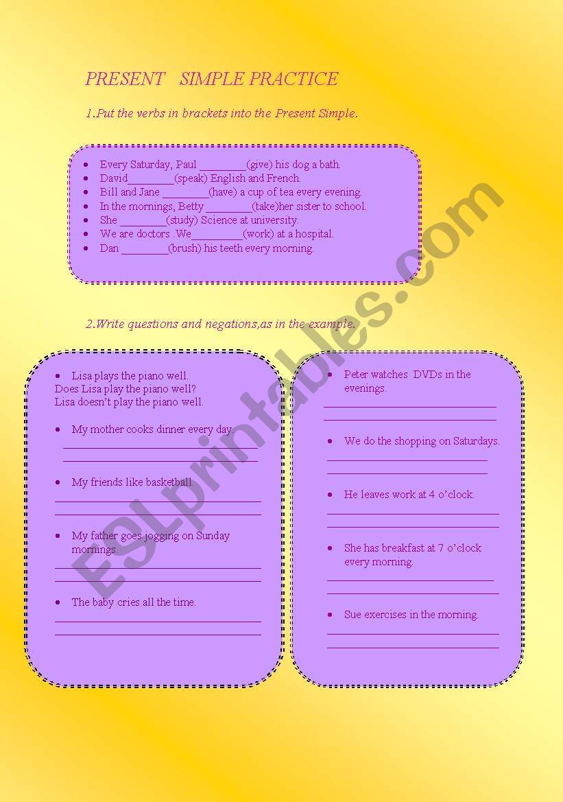 PRESENT SIMPLE PRACTICE worksheet
