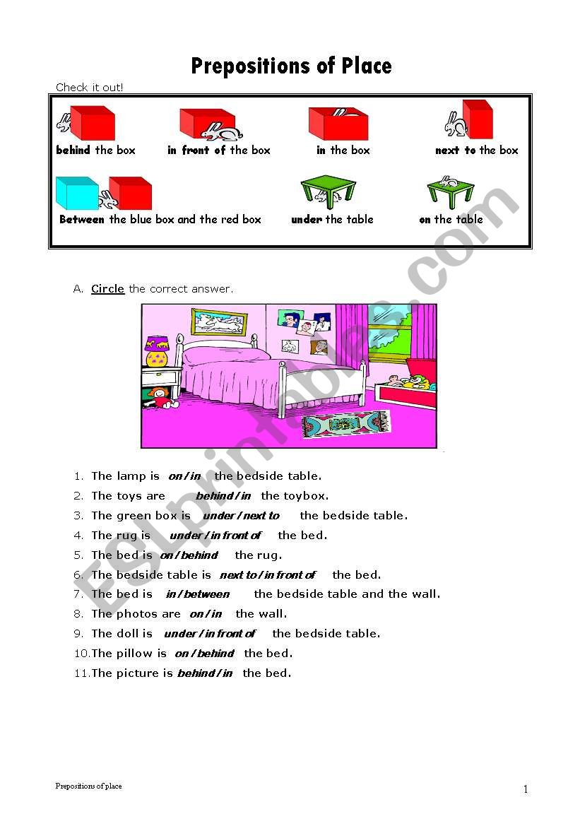 prepositions of place worksheet