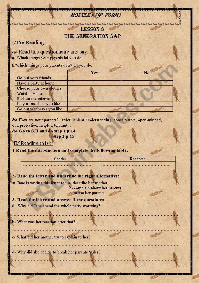 generation gap worksheet