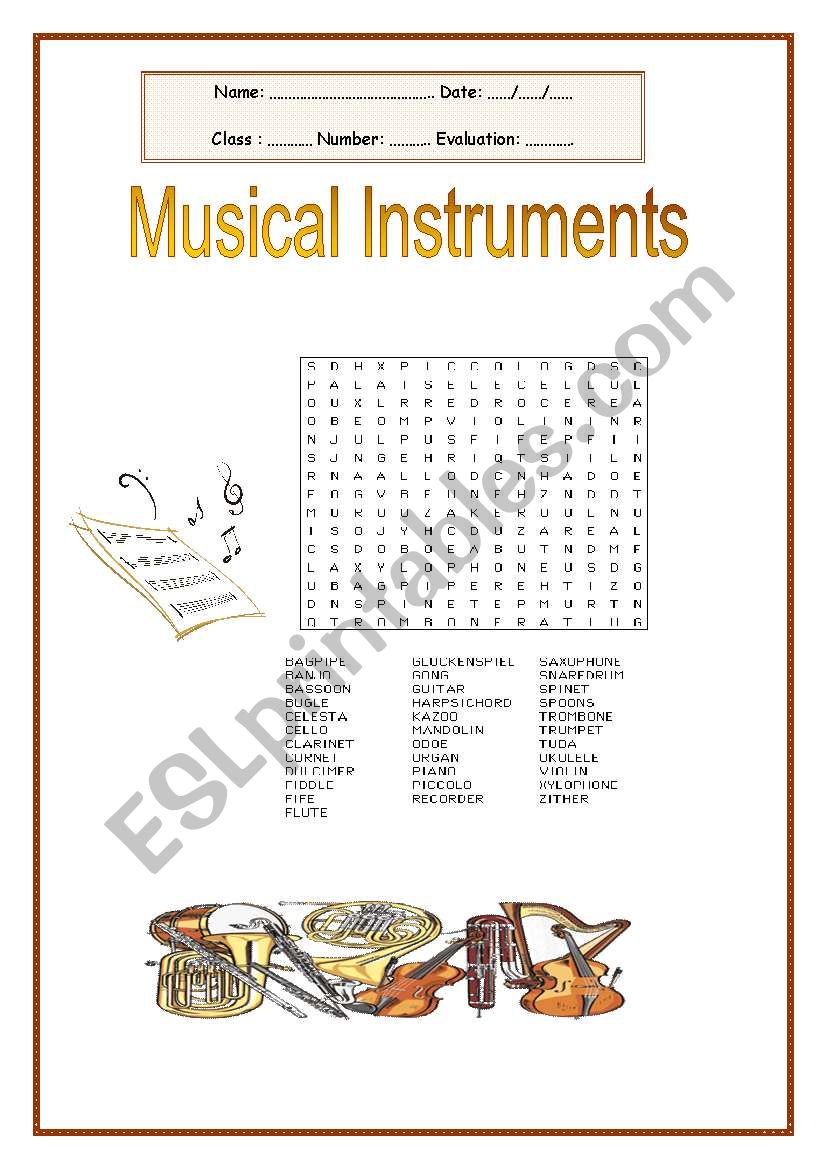 Musical instruments worksheet