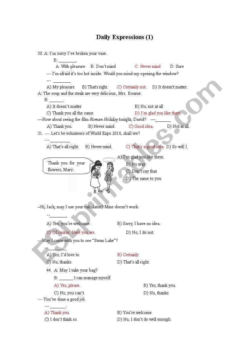 Daily Expressions (1) worksheet