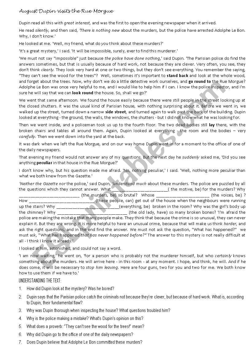 rue morgue 3 worksheet