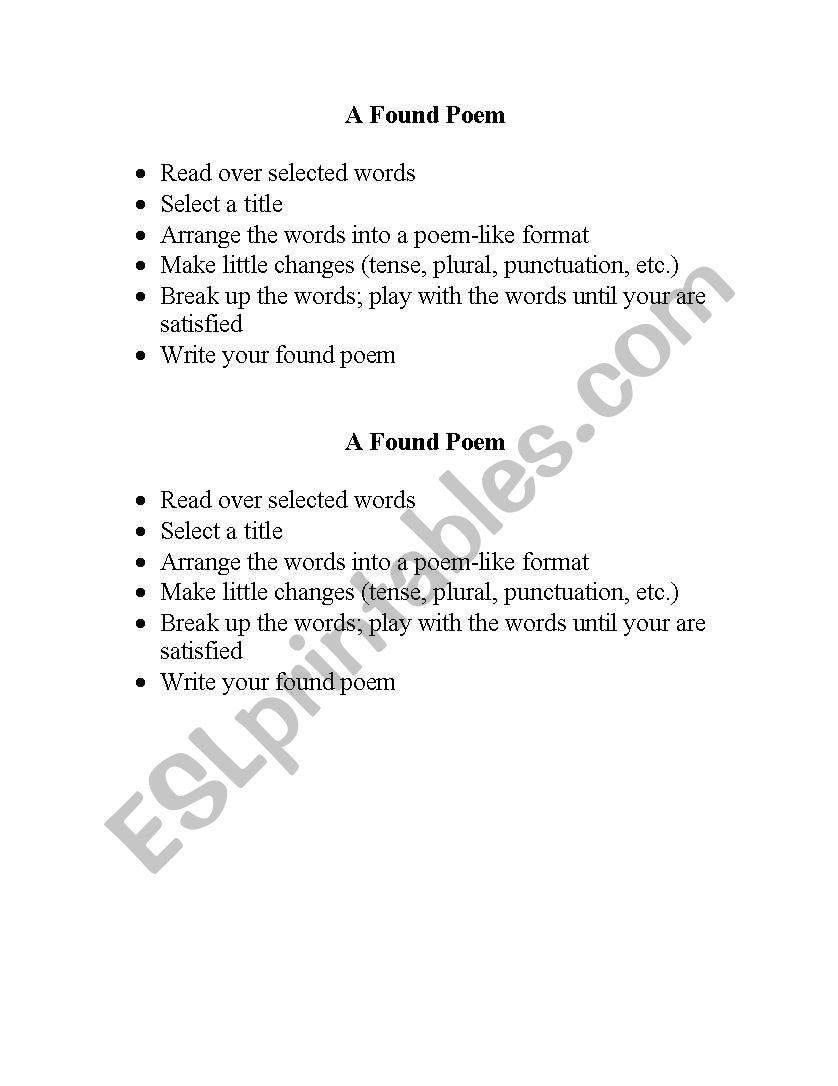 A Found Poem worksheet