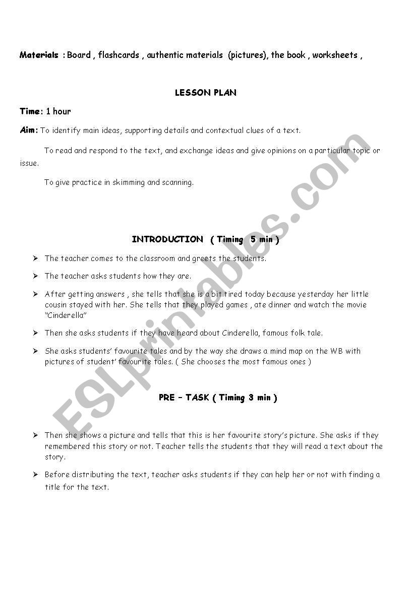 Folk Tales Lesson Plan worksheet