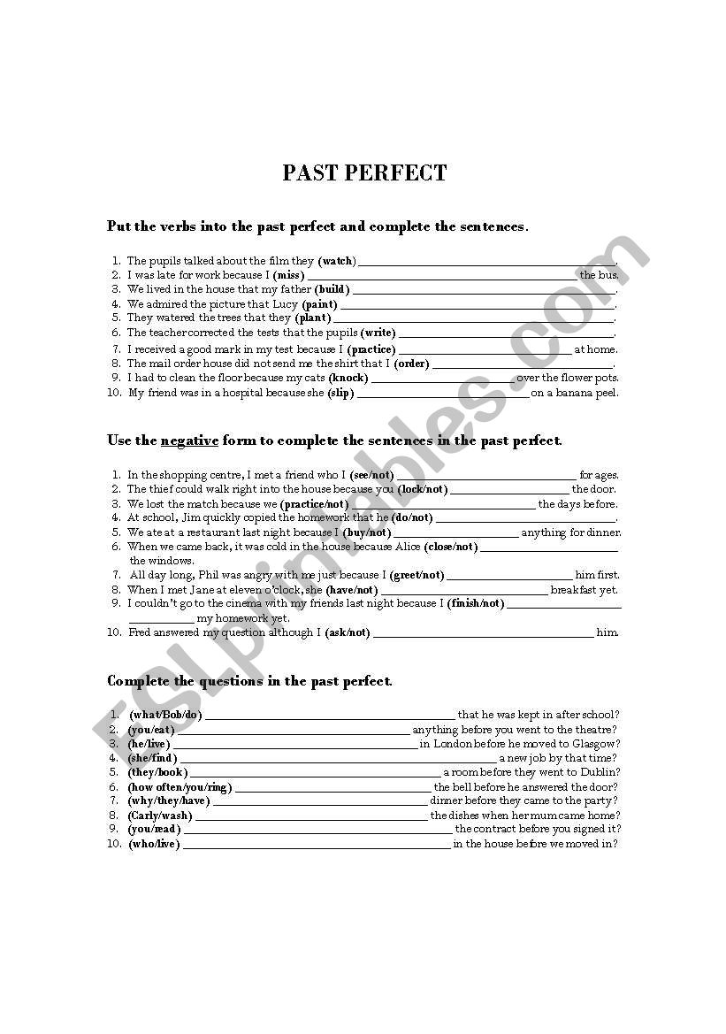 Past perfect worksheet