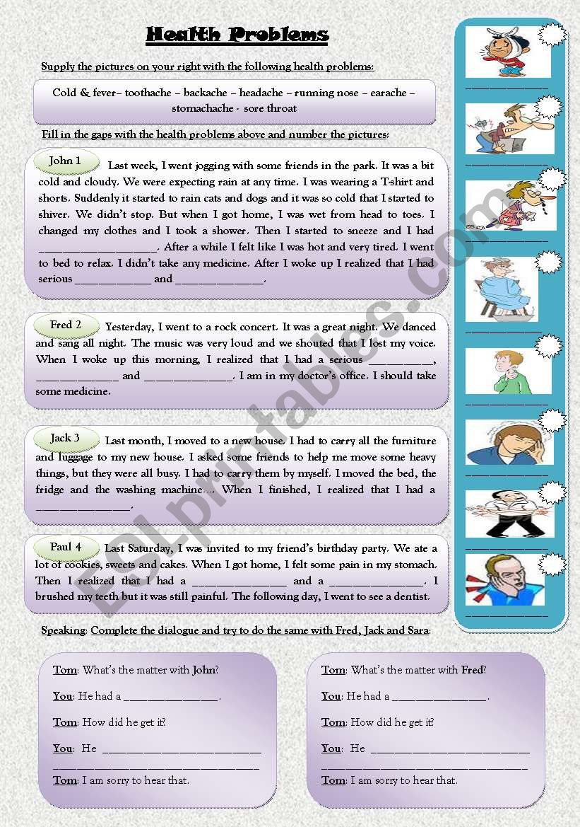 Health Problems worksheet