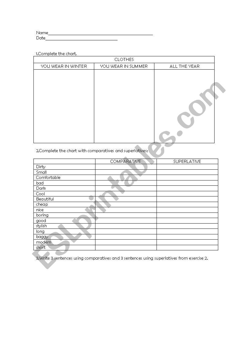 clothes&comparatives worksheet