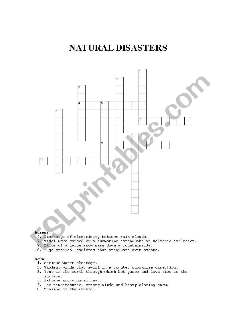 Natural disasters crossword puzzle