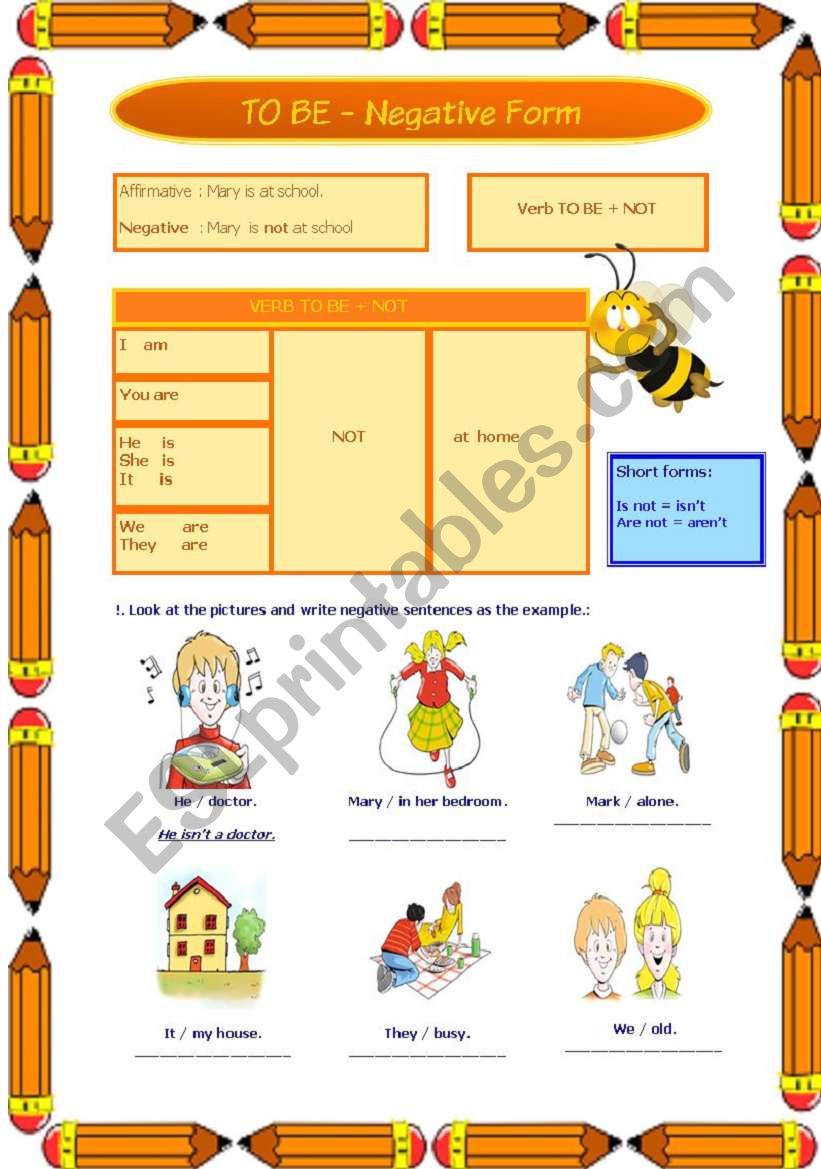 to be negative form worksheet