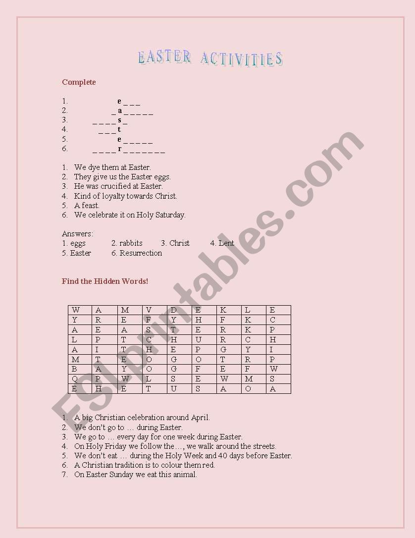 Easter activities worksheet