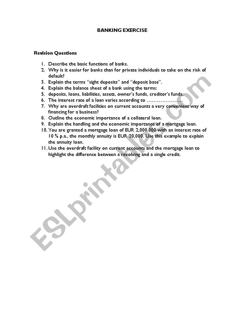 Banking worksheet