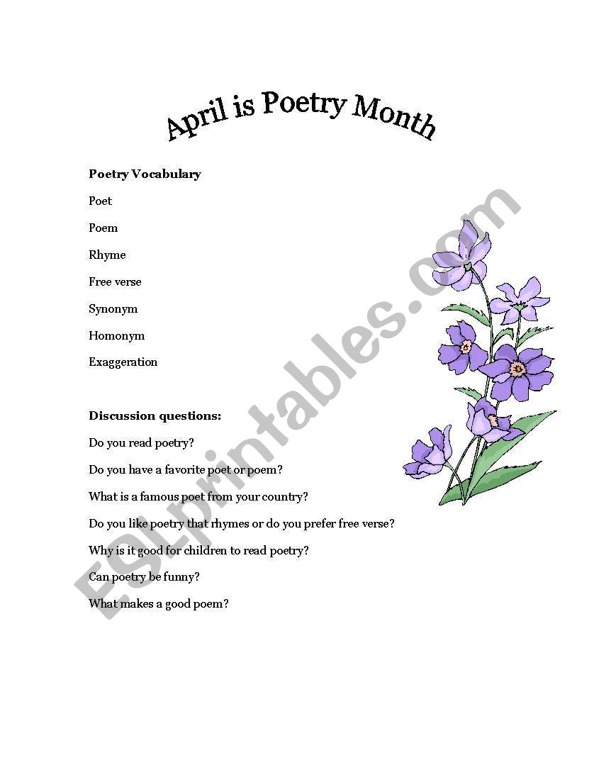 Poetry Month worksheet
