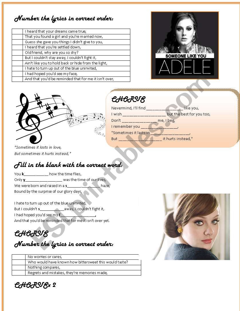 Someone like you by ADELE  worksheet