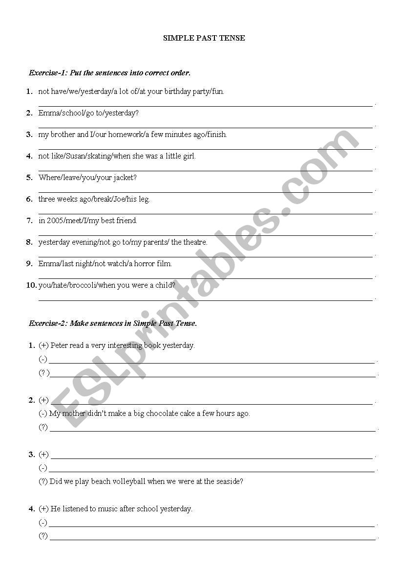 Simple Past Tense - Exercises worksheet